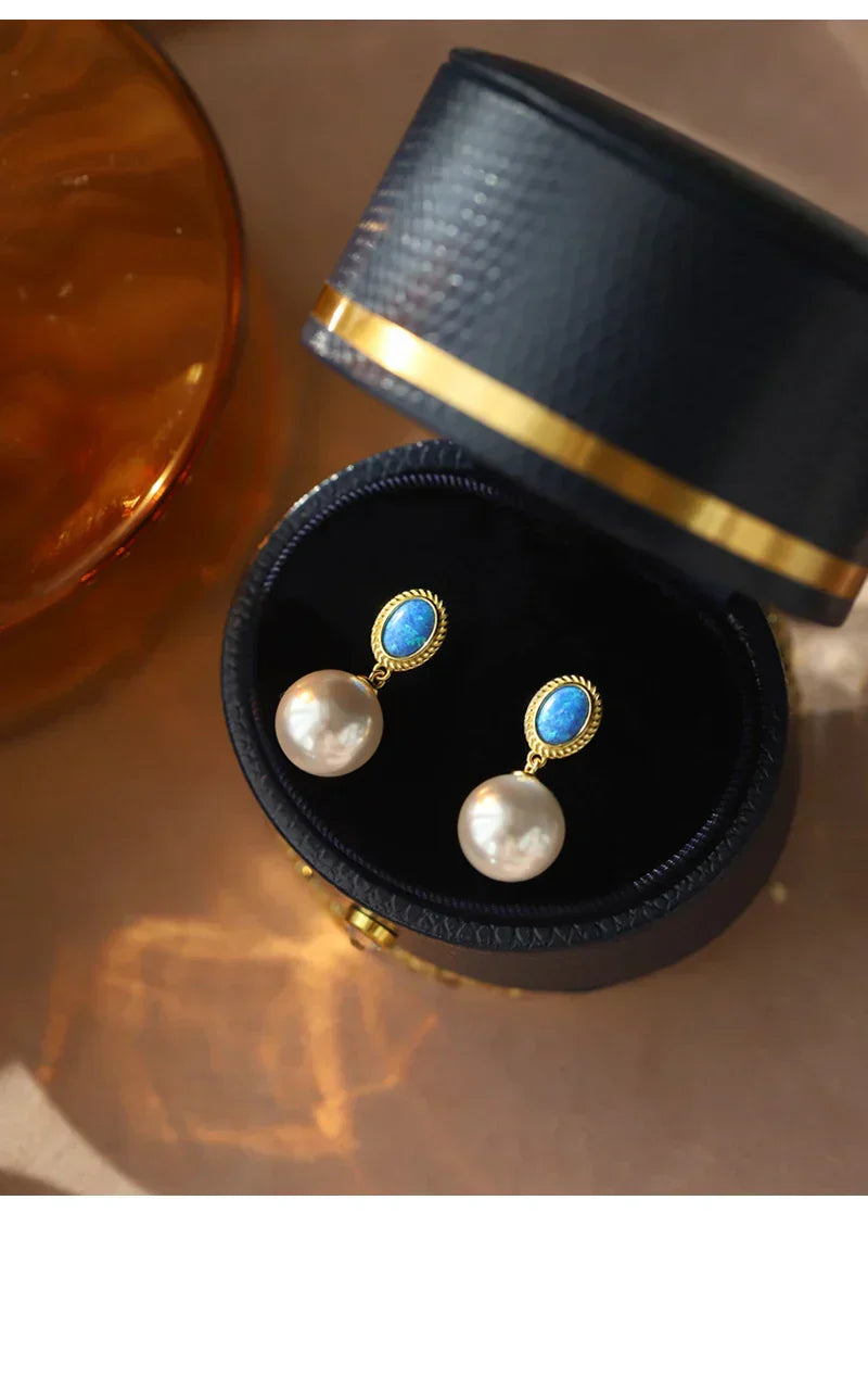 "2024 französische elegante blaue Emaille-Perlen-Ohrhänger"